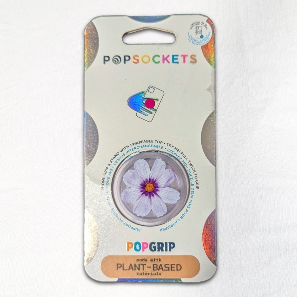 PopSockets PlantCore Plant-Based Phone Grip & Stand White Purple Flower New NIP